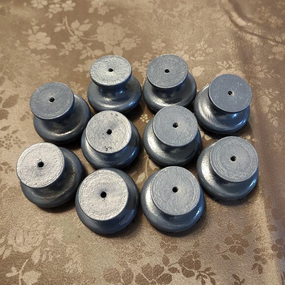 Ten Decorative Blue Cabinet Dresser Round Wooden Knobs Bundle - Picture 6 of 7